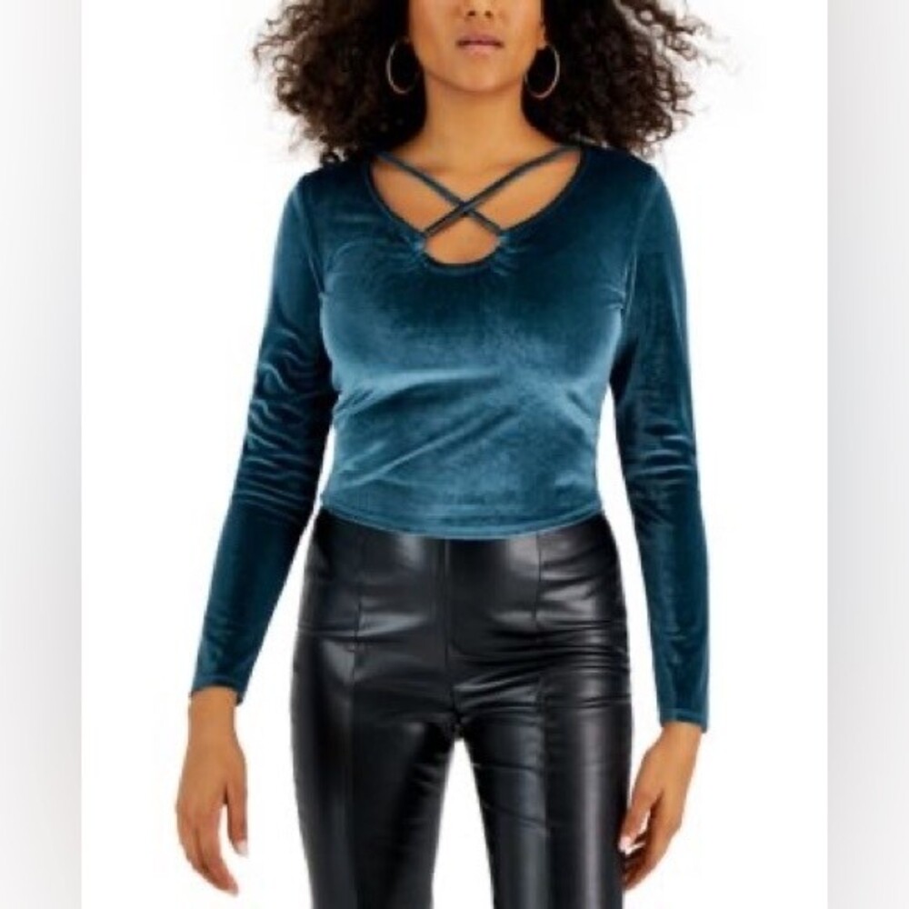 Planet Gold NWT Velvet Crisscross Stretchy Long Sleeve Top Night Out Party L